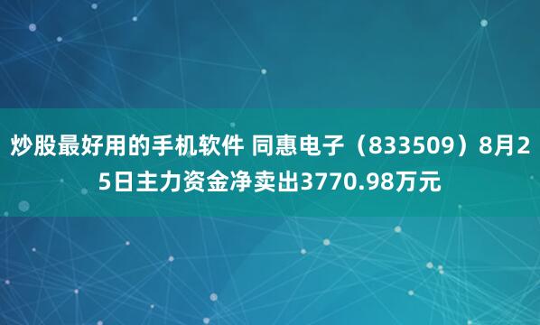 炒股最好用的手机软件 同惠电子（833509）8月25日主力资金净卖出3770.98万元